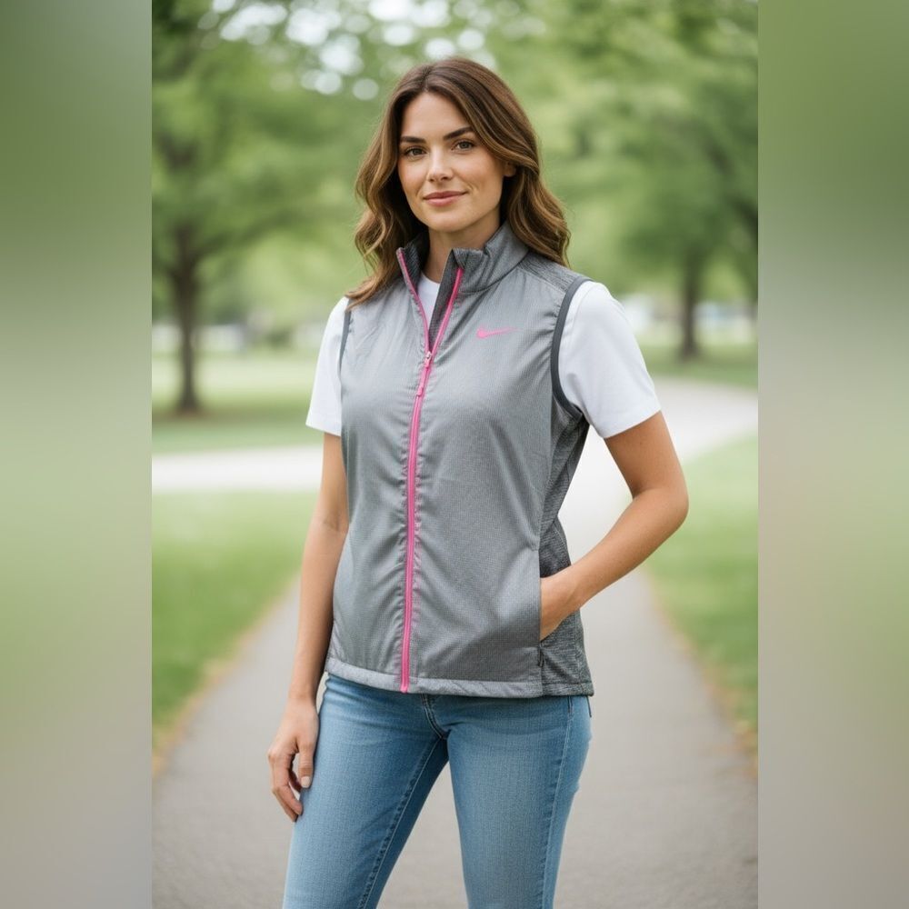 EUC Nike Golf Women’s Gray and Pink Athletic Vest Full Zip Pink Rose - Size M